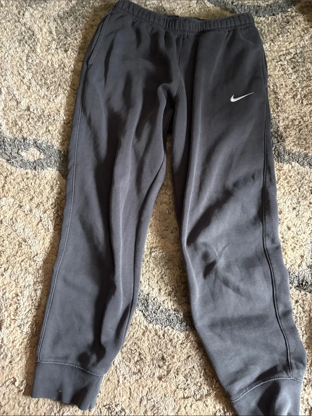 Nike Charcoal Gray Fleece Joggers with White Swoosh